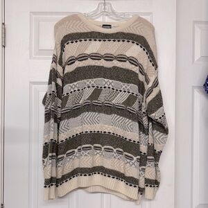 Vintage Knightsbridge Grandpa Textured 3D Knit Neutrals 90s Y2K Sweater Sz L